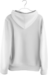 White hoodie mockup on a hanger, png, fashionable universal clothing, isolated.