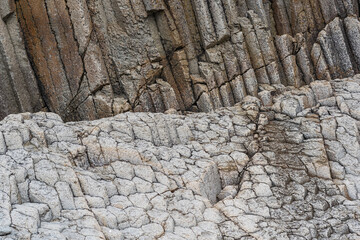 natural rock background, volcanic columnar jointed basalt