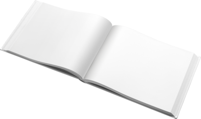 White cover book mockup, png, horizontal hardcover, isolated.