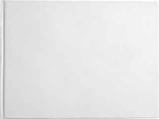 White cover book mockup, png, horizontal hardcover, isolated, front view.