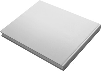 White cover book mockup, png, horizontal hardcover, isolated, back view.