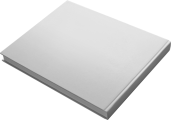 White cover book mockup, png, horizontal hardcover, isolated, back view.