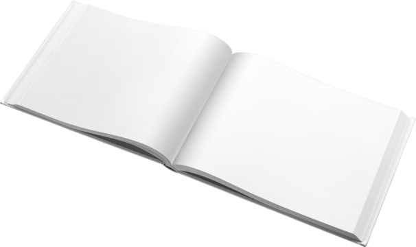 White cover book mockup, png, horizontal hardcover, isolated.
