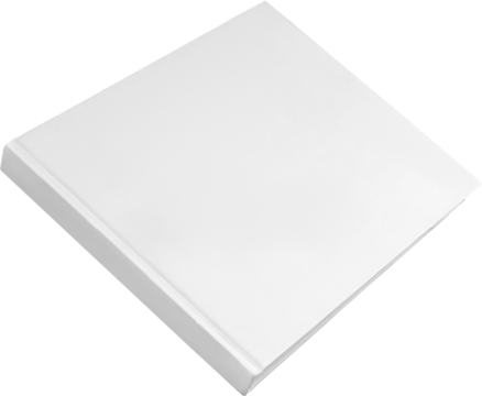 White cover book mockup, png, horizontal hardcover, isolated, front view.