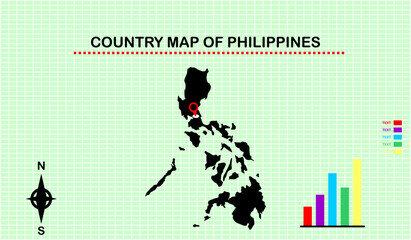 VECTOR MAP OF PHILIPPINES WITH GRID BACKGROUND. ACCOMPANYED WITH DIAGRAM GRAPHICS