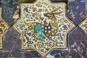 Antique decoratives wall tiles. Selkuj period. 13th century. Konya, Turkey