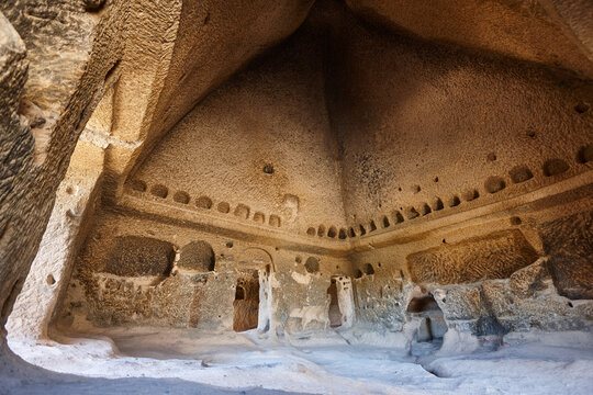 Ancient chapel excavated in the rock. Ilhara valley. Selime. Turkey