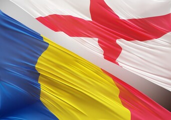 Abstract Romania Flag, next to England Flag 3D Render(3D Artwork)