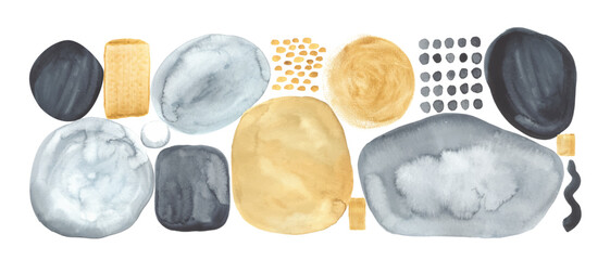 Set abstract shapes, splash, brush strokes, geometric forms. Watercolor concept. Beige, grey backgrounds, textures.