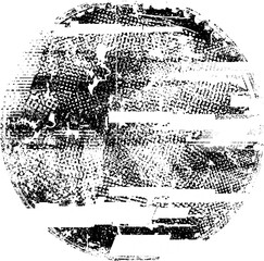 Obraz premium Glitch distorted geometric shape . Noise destroyed logo . Trendy defect error shapes . Glitched frame .Grunge textured . Distressed effect .Vector shapes with a halftone dots screen print texture.