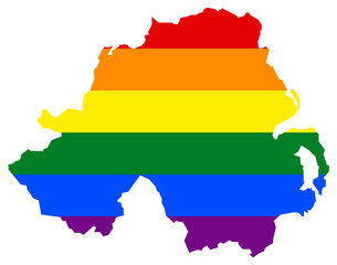 Northern Ireland map with pride rainbow LGBT flag colors