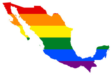 Mexico map with pride rainbow LGBT flag colors
