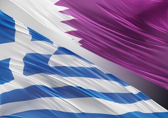 Fototapeta na wymiar Abstract Greece Flag, next to Qatar Flag 3D Render(3D Artwork)