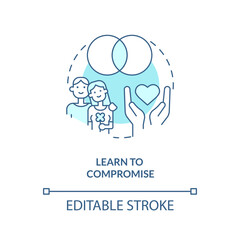 Learn to compromise turquoise concept icon. Protect relationship after moving in abstract idea thin line illustration. Isolated outline drawing. Editable stroke. Arial, Myriad Pro-Bold fonts used