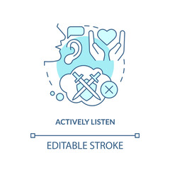 Actively listen turquoise concept icon. Reconnect after huge fight abstract idea thin line illustration. Listening skills. Isolated outline drawing. Editable stroke. Arial, Myriad Pro-Bold fonts used