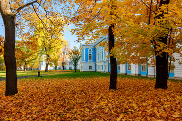 Garden of Smolny monastery in autumn, Saint Petersburg, Russia