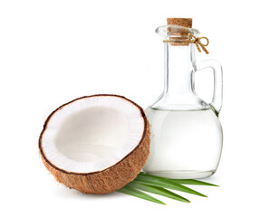 Virgin cold-pressed coconut oil isolated on white background.