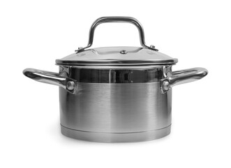 New Cooking Pot Isolated, Metal Saucepan with Glass Lid