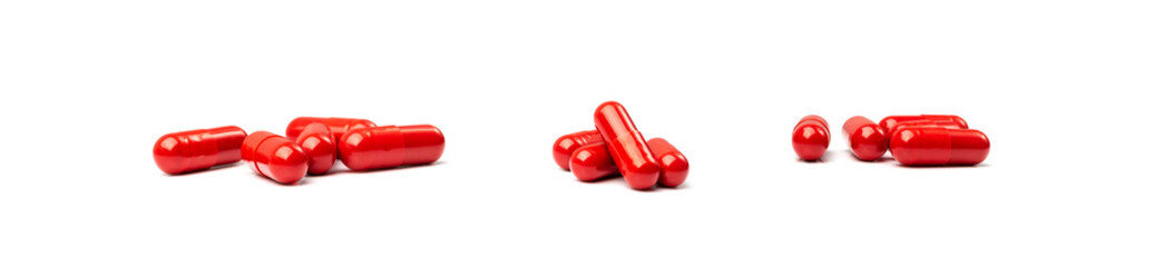 Red Pill Capsules Medicine Isolated, Analgesic Pile, Painkiller Drugs