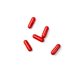 Red Pill Capsules Medicine Isolated, Analgesic Pile, Painkiller Drugs