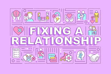 Fixing relationship word concepts pink banner. Making up with partner. Infographics with editable icons on color background. Isolated typography. Vector illustration with text. Arial-Black font used