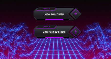 Image of social media icons and texts over digital mountains