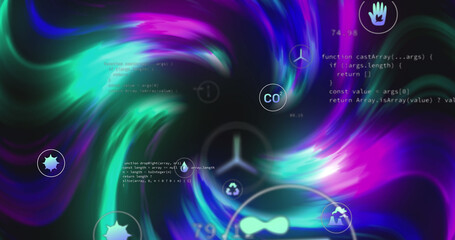 Image of ecology icons over light trails