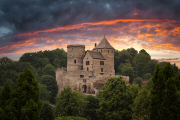 Medieval castle in Bedzin at sunset, Poland