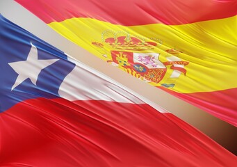 Abstract Chile Flag, next to Spain Flag 3D Render(3D Artwork)