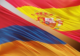Abstract Armenia Flag, next to Spain Flag 3D Render(3D Artwork)