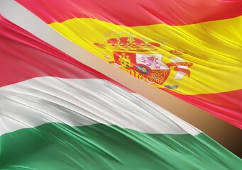 Abstract Hungary Flag, next to Spain Flag 3D Render(3D Artwork)