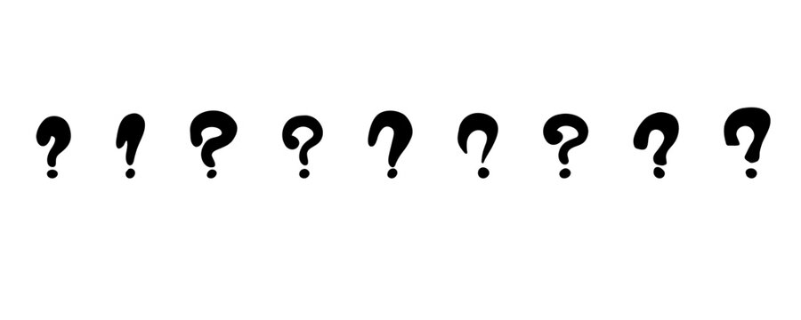 Hand drawn question marks. Doodle marker ask point. Punctuation marks. Black vector illustration on white background.