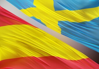 Abstract Spain Flag, next to Swedish Flag 3D Render(3D Artwork)