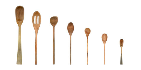 Topview of Set Cooking Wooden Utensils on White Background