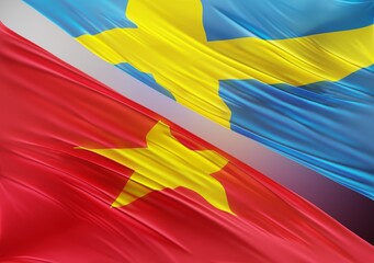 Abstract Vietnam Flag, next to Swedish Flag 3D Render(3D Artwork)