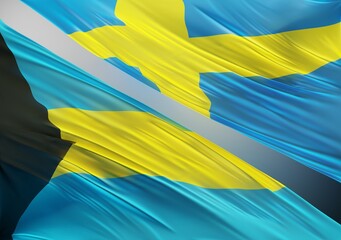 Abstract The Bahamas Flag, next to Swedish Flag 3D Render(3D Artwork)