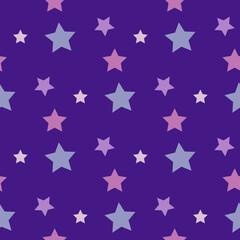 Fototapeta premium Seamless pattern in lilac stars on dark violet backgound. Vector image.