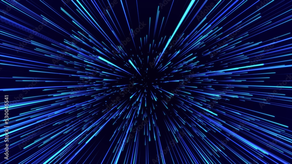 Poster blue hyper jump. digital hyperspace with stars explosion. abstract futuristic speed background. dyna