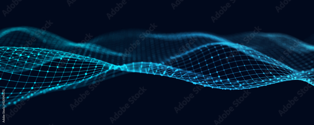 Aufkleber digital dynamic cyber wave. abstract futuristic background with dots and lines. big data visualizati