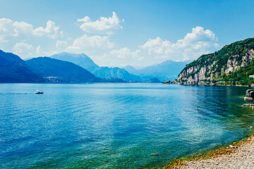 Fototapeta premium Portrait of Como Lake landscape at Italy. Famous italian place, summer destination for vacations. No people.
