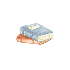 Watercolor blue and orange books. Autumn atmosphere