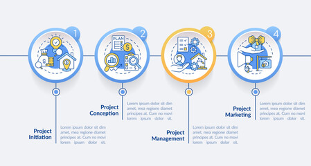 Developing real estate projects circle infographic template. Data visualization with 4 steps. Editable timeline info chart. Workflow layout with line icons. Lato-Bold, Regular fonts used