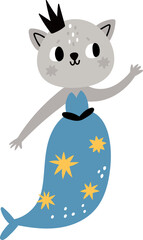 Princess cat mermaid. Cute magic sea creature