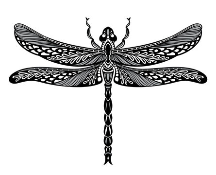Decorative vector dragonfly on white background. Insect symbol Abstract de sign for mug,t shirt,phone case. Ideal for printing, posters, t-shirts, textiles.