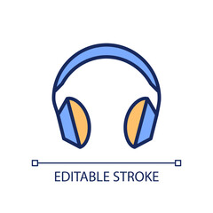 Wireless headphones RGB color icon. Listening to music. Enjoying sound quality. Audio technology. Headset. Isolated vector illustration. Simple filled line drawing. Editable stroke. Arial font used