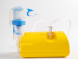 Medical equipment for inhalation, nebulizer on a white background.