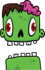 Fotobehang Cartoon angry zombie head. Halloween vector illustration of funny zombie moaning with wide open mouth full of teeth © drawkman