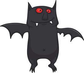 Cartoon funny  fat bat  flying. Halloween vector bat vampire outlined character