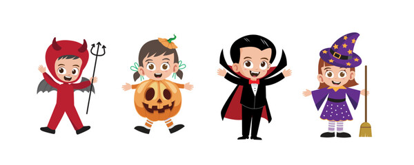 Happy Halloween cute kids character vector illustration