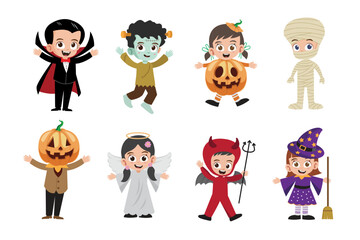 Obraz na płótnie Canvas Happy Halloween cute kids character vector illustration